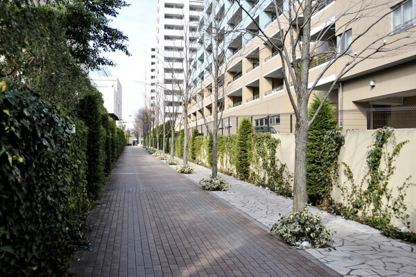 歩道には天然石を乱貼りにし、演出を施しました。