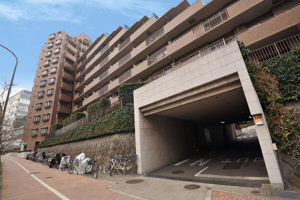 表通りから駐車場へアプローチする車専用のリモコン式ロボットゲート。