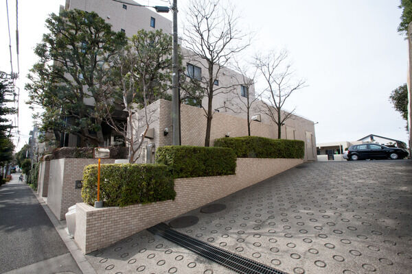 駐車場入口にも緑が植えられて爽やか。		