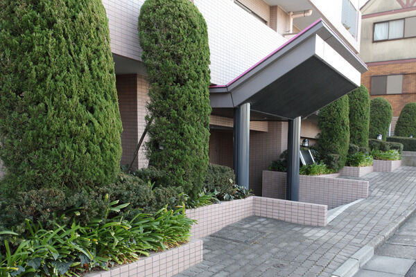 植栽に囲まれた個性的なルーフのエントランス。 植栽に囲まれた個性的なルーフのエントランス。