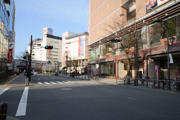 聖蹟桜ヶ丘駅の南側に広がる「さくら通り商店街」。		