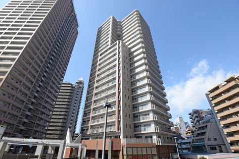 スーパー、コンビニ、医療機関等が揃うエリアに建つ24階建てタワーマンション。