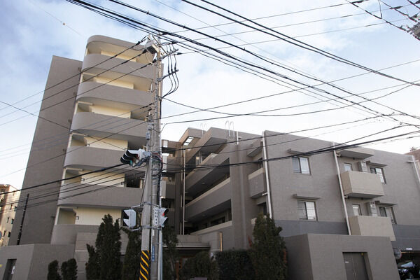 【溝の口パークホームズ弐番館】程よいゆとりのフォルムデザイン、空間の広がりを演出する空中廊下も特長です。