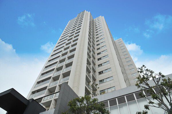 【アトラスタワー向ヶ丘遊園】縦のラインを強調したフレームデザインが空へ伸びやかにます。		