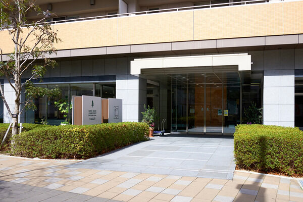 アプローチには低木の植栽が配され、落ち着いた雰囲気を演出しています。		