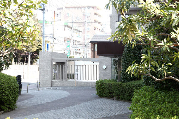 様々な樹木の植栽を施されたアプローチは、遊歩道のよう。		