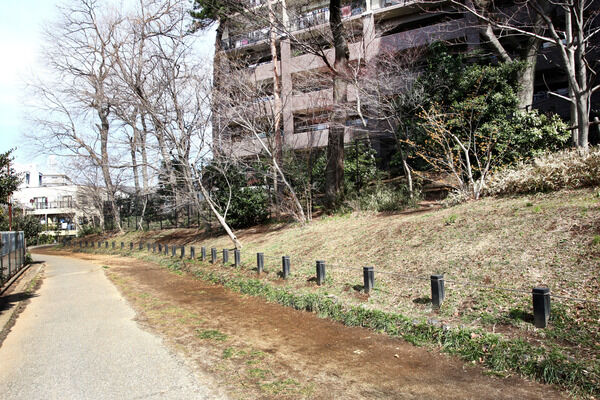 緑地や石垣に囲まれて佇むメインエントランス。