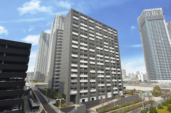 【晴海テラス】コートテラス外観。車やバイクの出入口となるスロープを設けています。 【晴海テラス】コートテラス外観。車やバイクの出入口となるスロープを設けています。