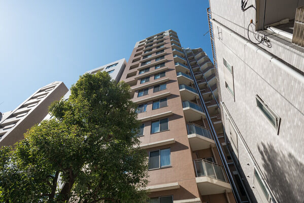 【パークホームズ文京白山】外壁はブラウンを基調に上層部に白いタイル、低層部にボーダータイルを配置。 【パークホームズ文京白山】外壁はブラウンを基調に上層部に白いタイル、低層部にボーダータイルを配置。