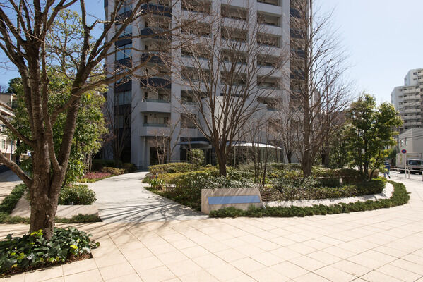 ゆったりとしたスペースに、豊かな緑を配したアプローチ。		