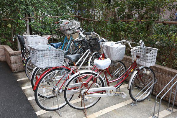 駐輪場は車止めがあり、ナンバー、ラインが書かれ、整列して停められる。		