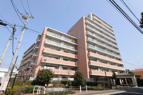 高台の広大な敷地にそびえる11階建てと6階建てのコミュニティ。