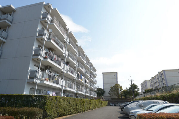 敷地内に一列に並ぶ20台収容可能な駐車場。		