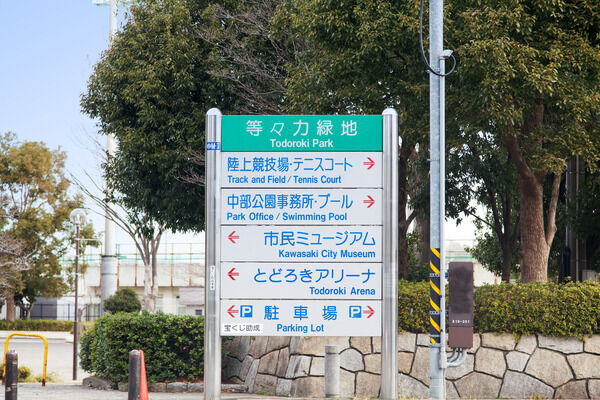 スポーツ施設やミュージアム、公園などがある「等々力緑地」は、約700m(徒歩8分）。