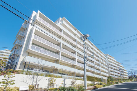 イーストとウエストの2棟が連なるホワイトカラーのフォルム。		