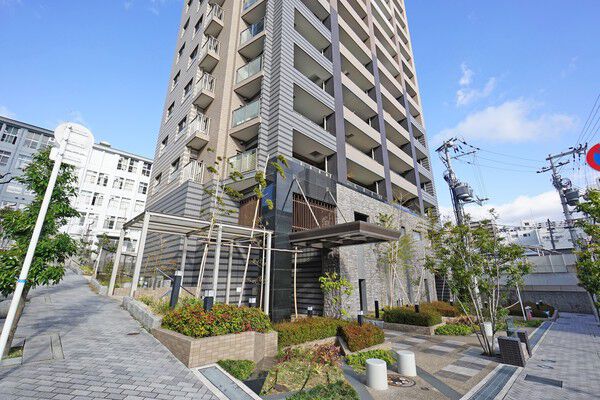 ゆとりある公開空地には四季を感じられる植栽が。夜にはライトアップの演出も。		