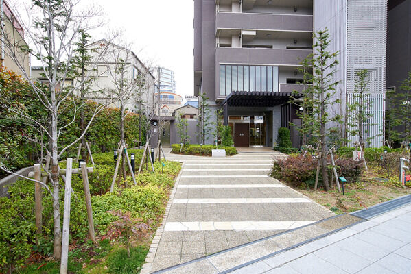 木々と草花が豊かに配されたスタイリッシュなアプローチを通り、エントランスへ。		 木々と草花が豊かに配されたスタイリッシュなアプローチを通り、エントランスへ。