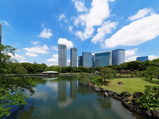 約25万平米を擁する「浜離宮恩賜庭園」(現地より約580m) 約25万平米を擁する「浜離宮恩賜庭園」(現地より約580m)