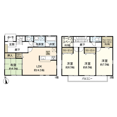 平塚市豊田平等寺 新築戸建 1号棟 間取り 平塚市豊田平等寺 新築戸建 1号棟 間取り