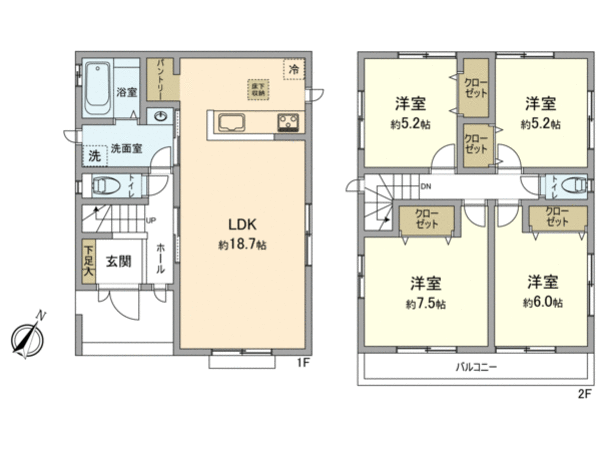 日野市旭が丘1丁目 新築戸建2号棟 間取り 日野市旭が丘1丁目 新築戸建2号棟 間取り