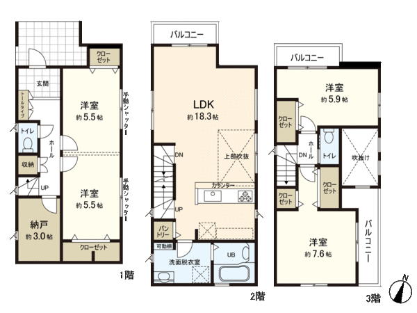 所沢市東所沢11期 新築戸建1号棟 間取り 所沢市東所沢11期 新築戸建1号棟 間取り