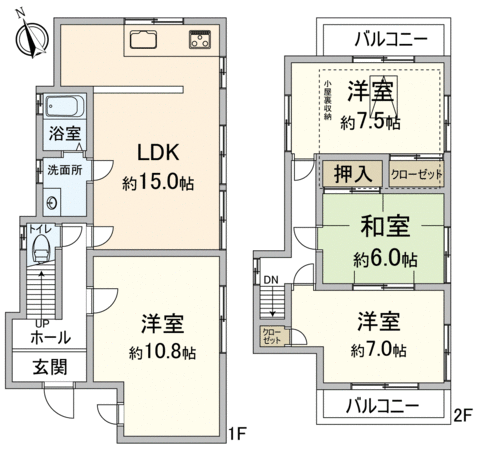 山科区上花山桜谷 間取り 山科区上花山桜谷 間取り