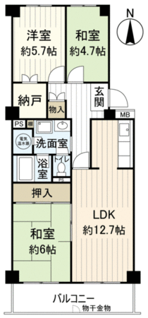 豊津パロス山手町二番館 A棟 間取り 豊津パロス山手町二番館 A棟 間取り